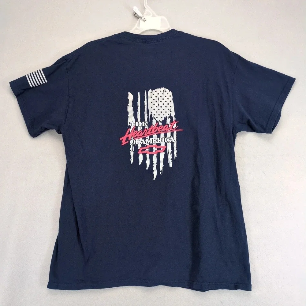 Chevrolet Heartbeat Of America Logo Navy T-Shirt Mens‎ L Reflective Flag Chevy
